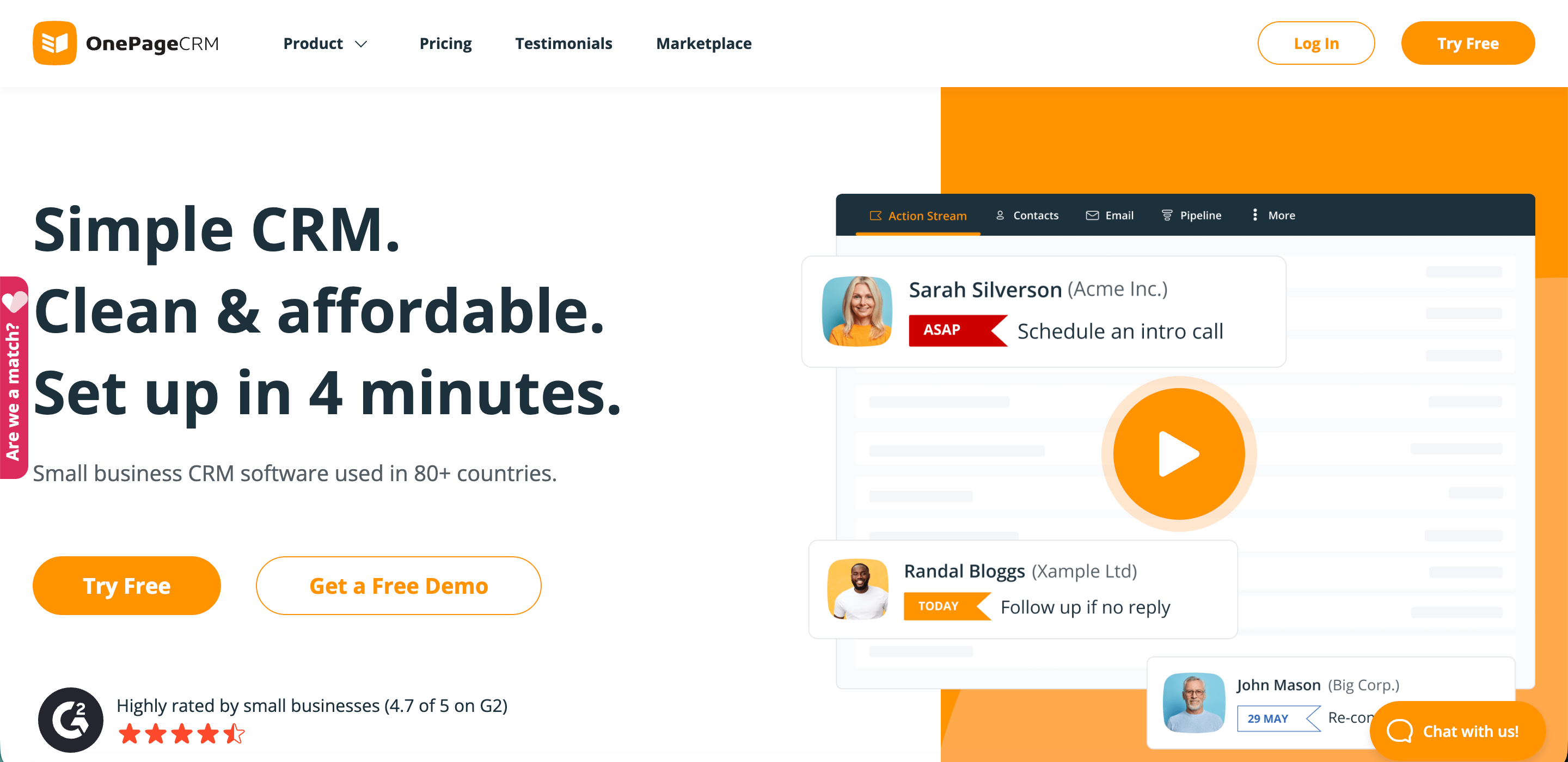 Onepage CRM landing page